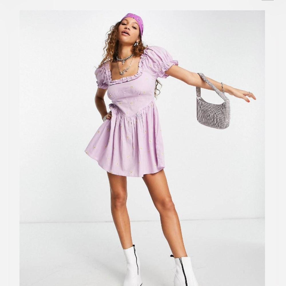 BNWOT ASOS mini tea dress with embroidery lilac 6